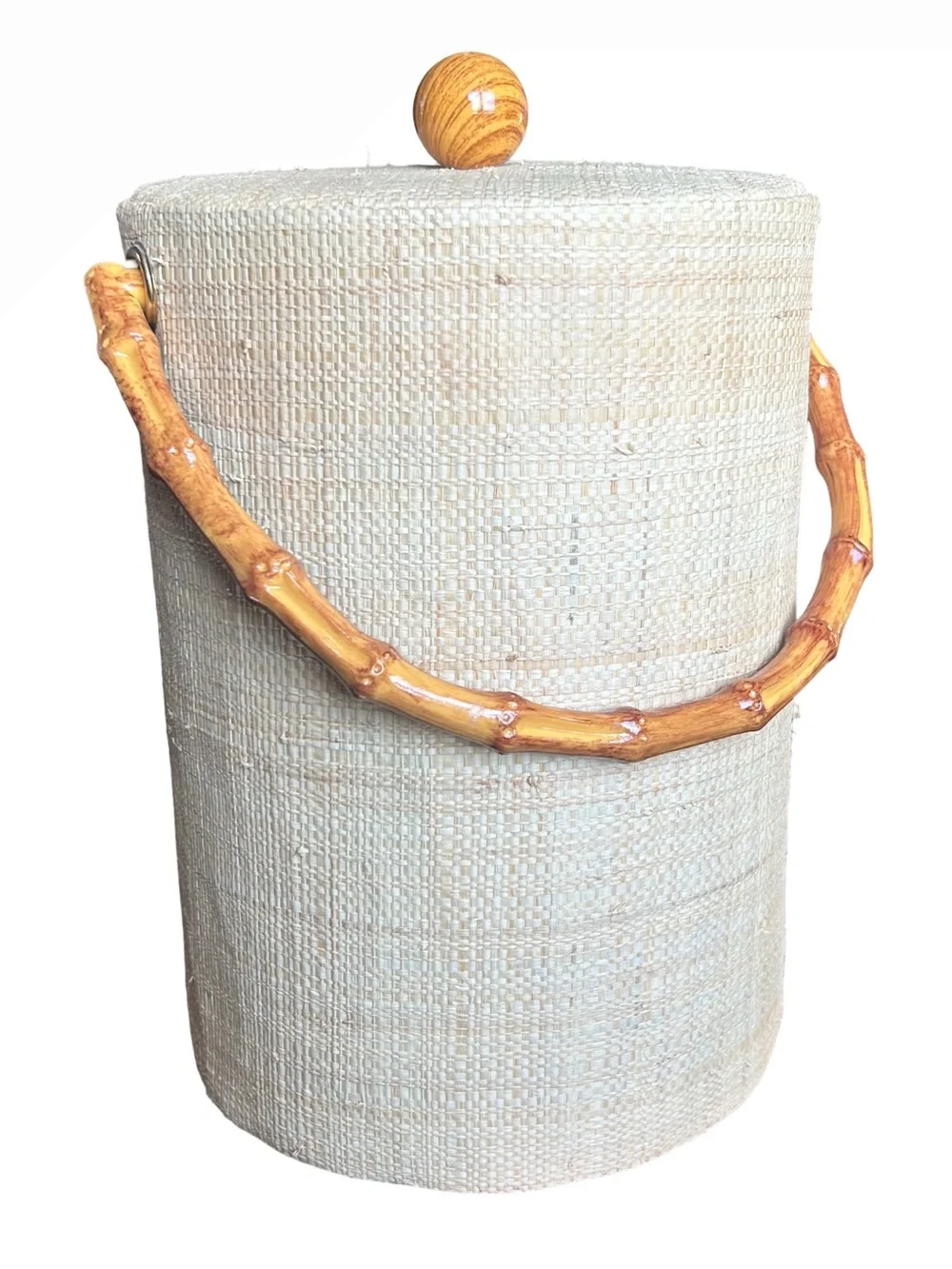 Vintage Grasscloth & Faux Bamboo Ice Bucket